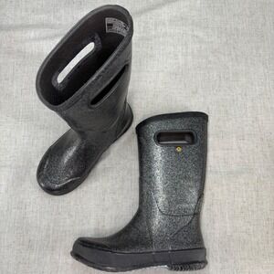 Bogs Girls Rain Boots Black Glitter Rubber Waterproof Pull On Youth Size 2